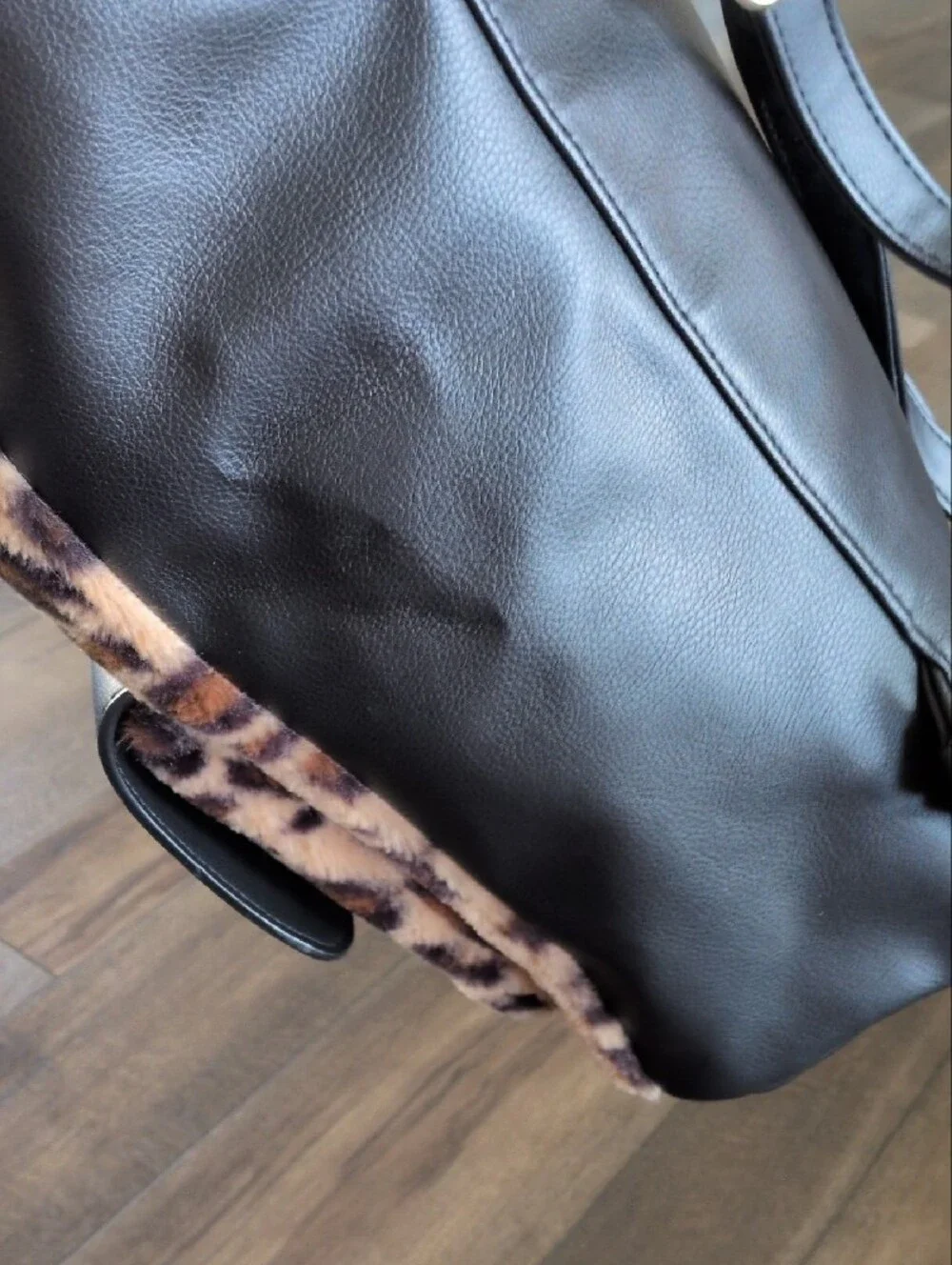 Betsey Johnson Black Faux Leather & Leopard Print Cat Backpack